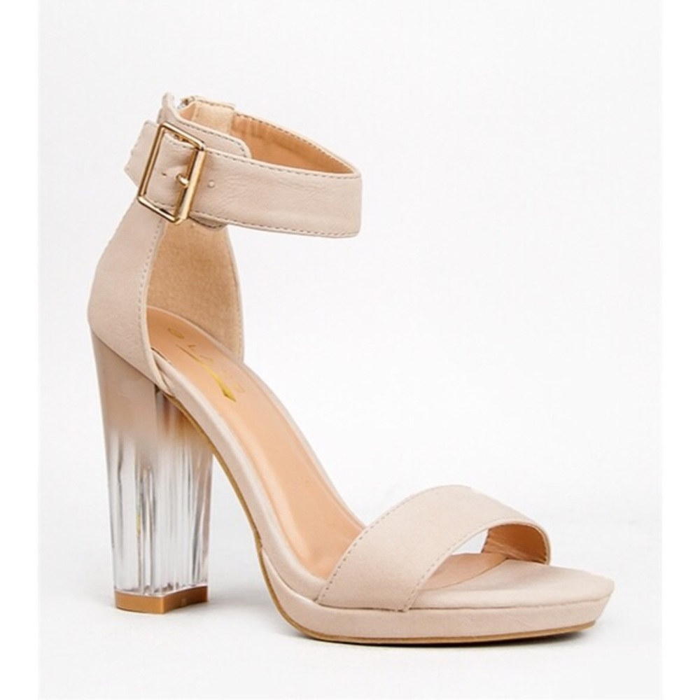 Nude Single Strap Sandal with Lucite Heel